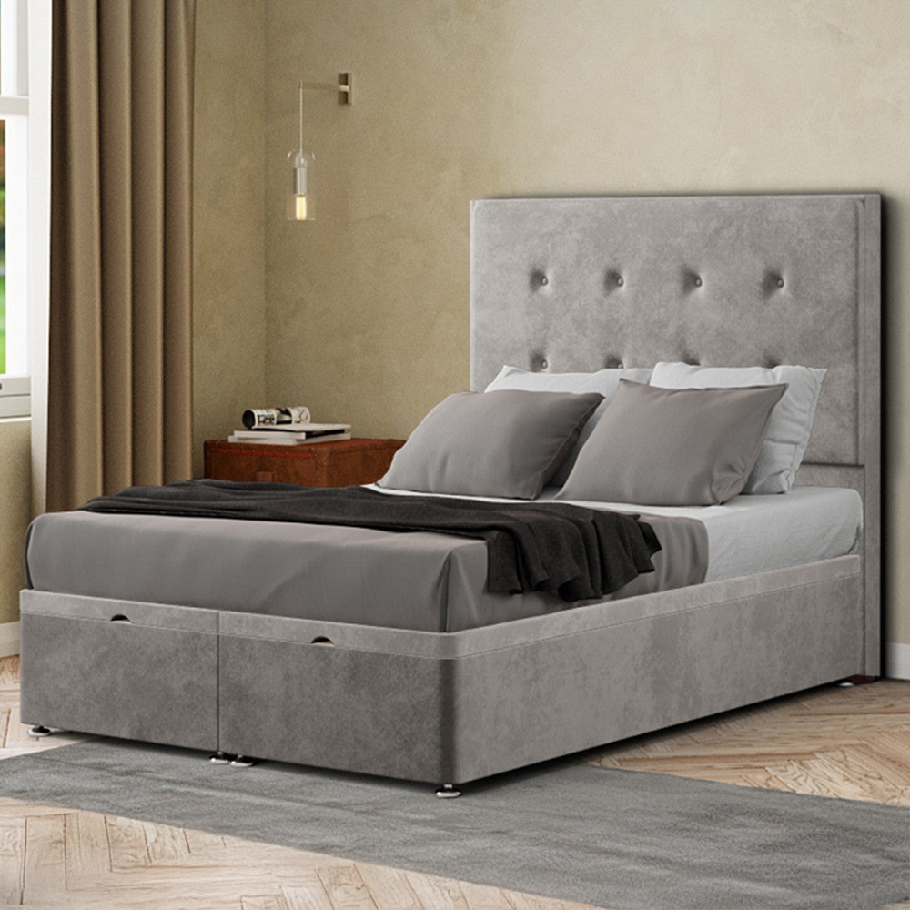 Eleganza Darlington Single Silver Plush Ottoman Bed with Floor Standing Headboard Image 1