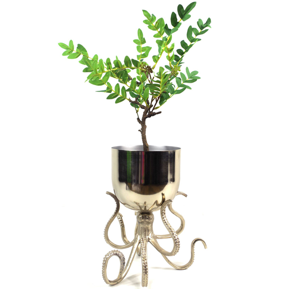 Botanik Silver Metal Octopus Bowl Style Planter with Stand 28cm Image 4