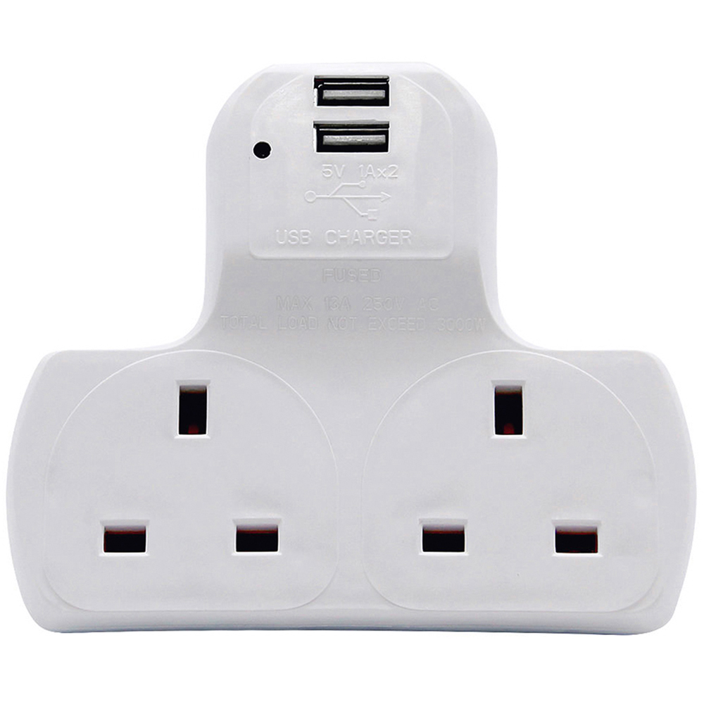 Innoteck 2 Way White Multi Plug Adaptor with Dual USB Port Image 1