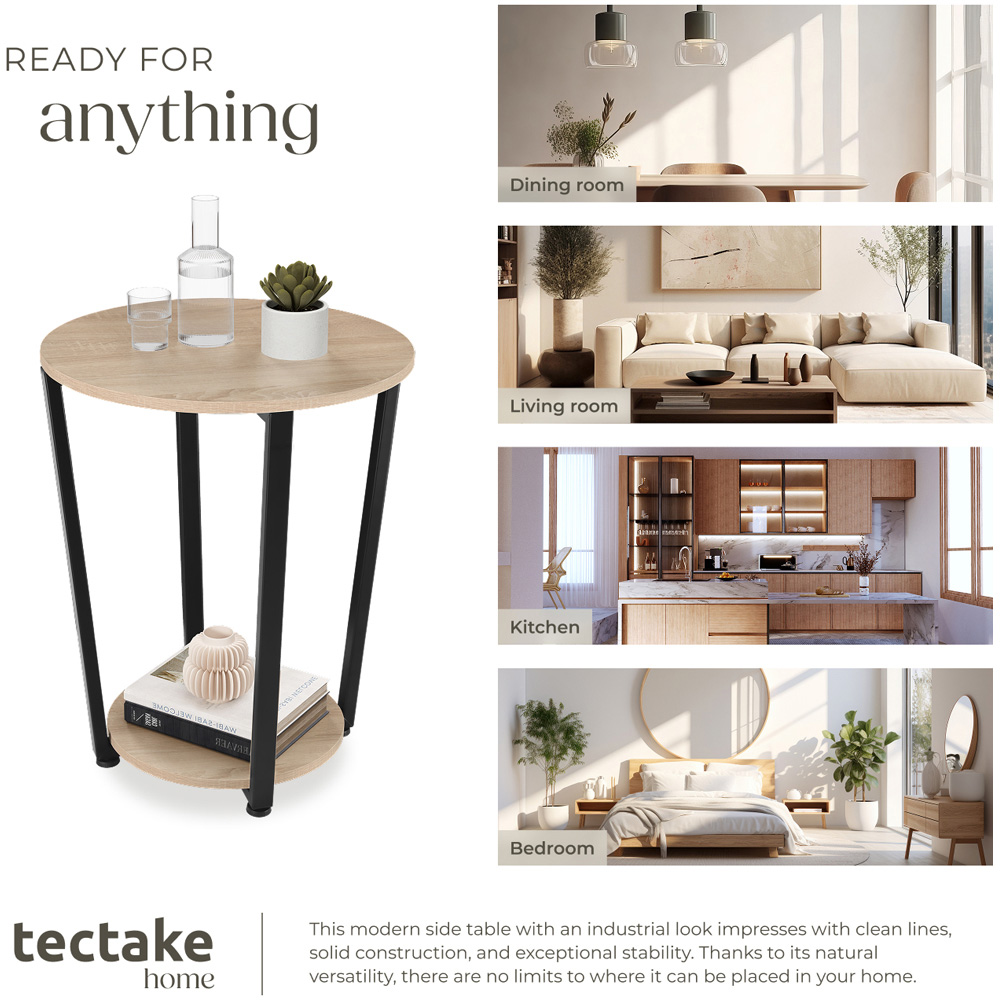 Tectake Swindon Single Shelf Round Sonoma Oak Bedside Table Image 7