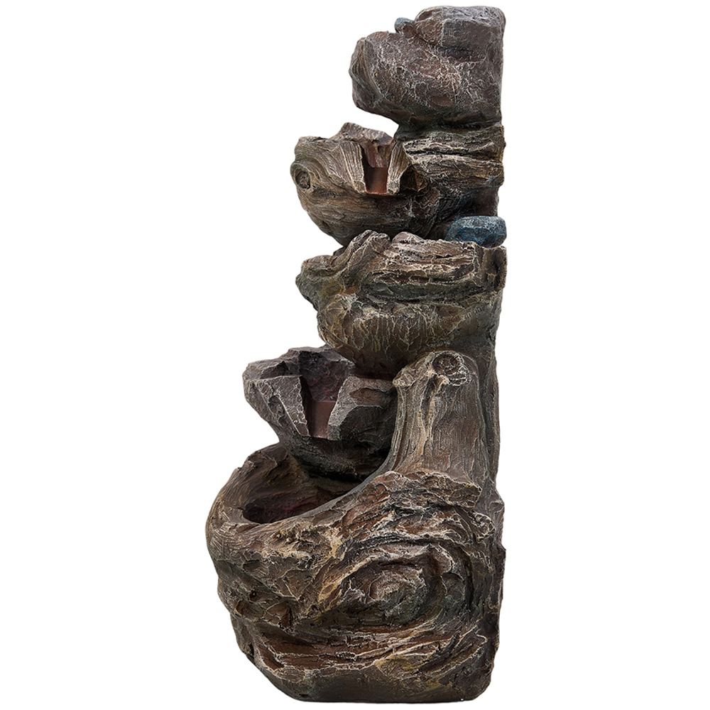 Living and Home 5-Tier Tiered Log Wood and Rock Effect Solar LED Water Feature Image 2