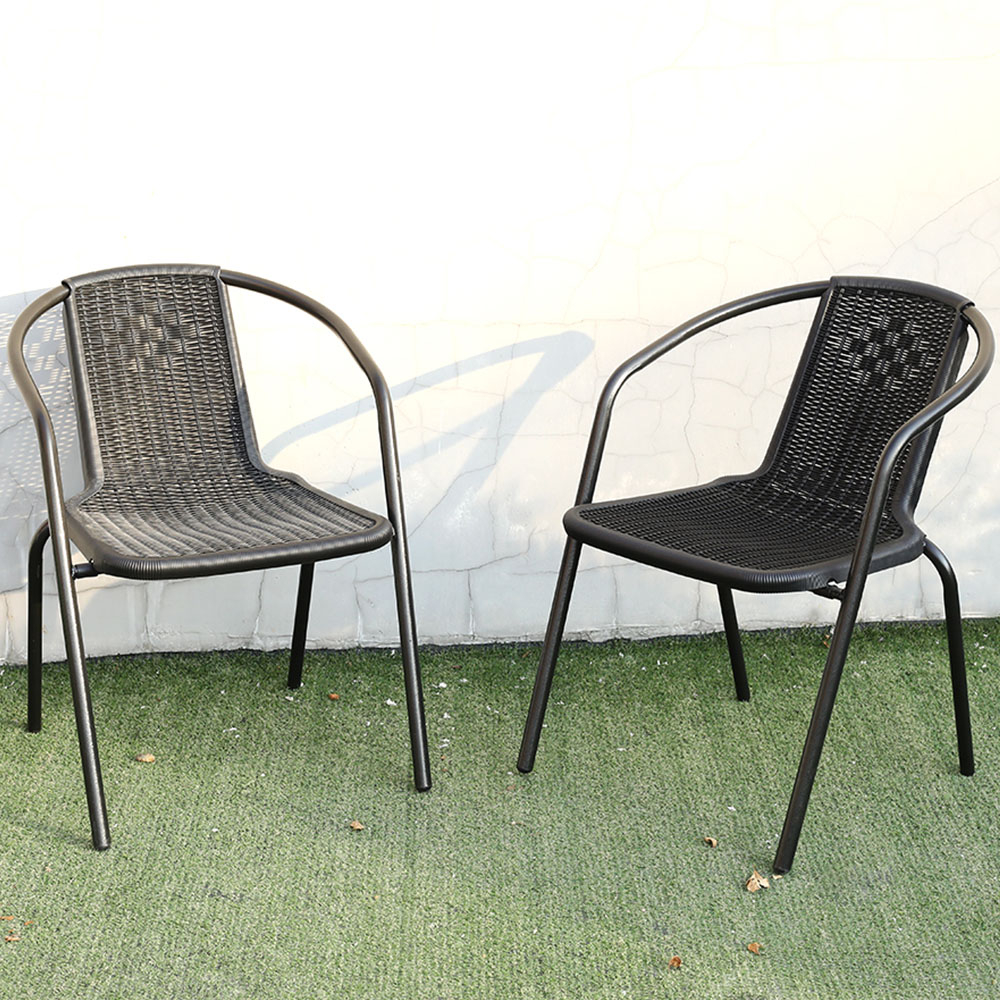Living and Home Set of 2 Black PE Rattan Stacking Garden Chairs Image 1
