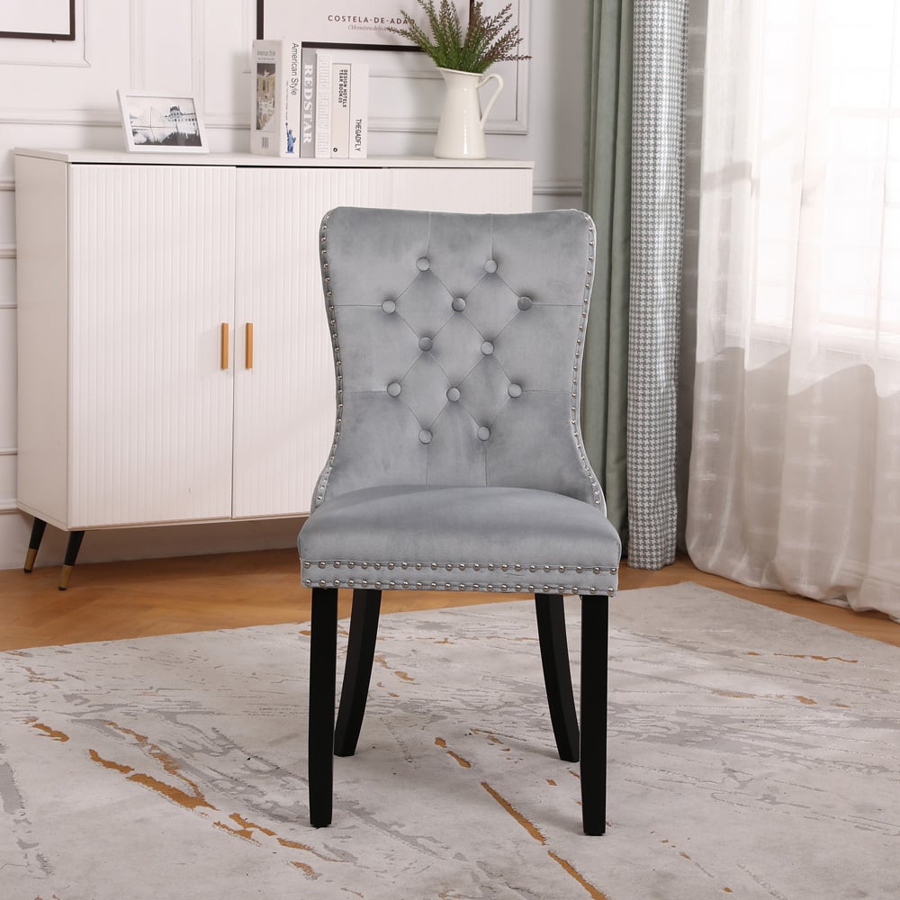Neo Set of 2 Grey Studded Velvet Dining Chair Image 3