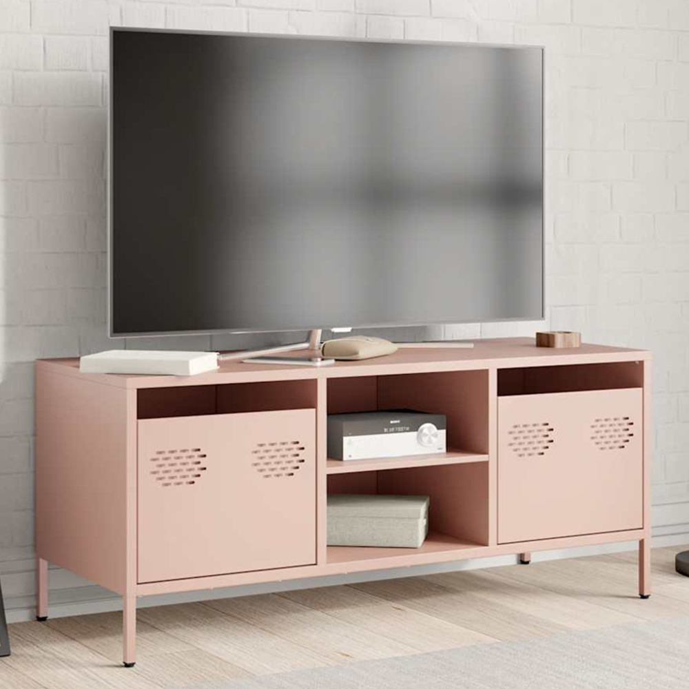 vidaXL 2 Drawer 2 Shelf Pink Cold-Rolled Steel TV Cabinet Image 1