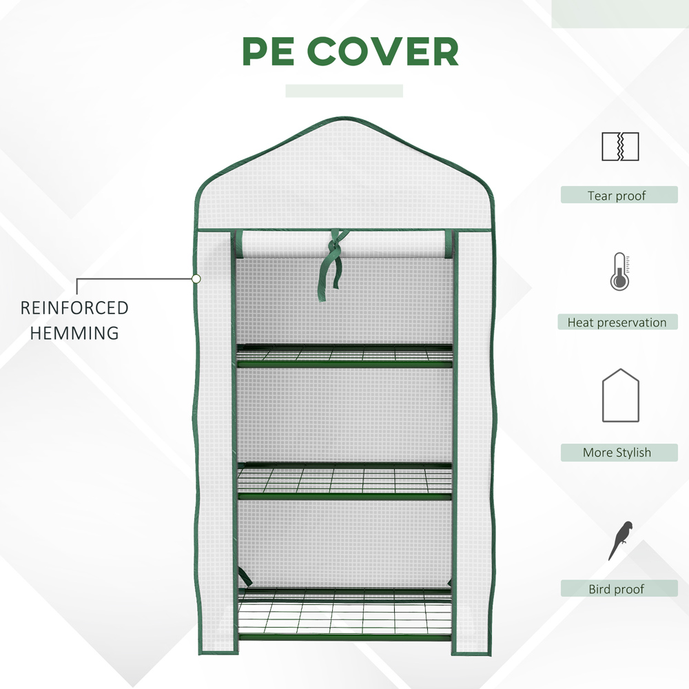 Outsunny White 3 Shelf PE Cover 1.9 x 1.2ft Portable Mini Greenhouse with Roll Up Door Image 7