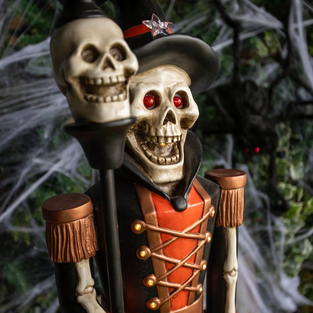 Orange and Black Skeleton Nutcracker with Skull Staff Halloween Decoration 4ft Image 5