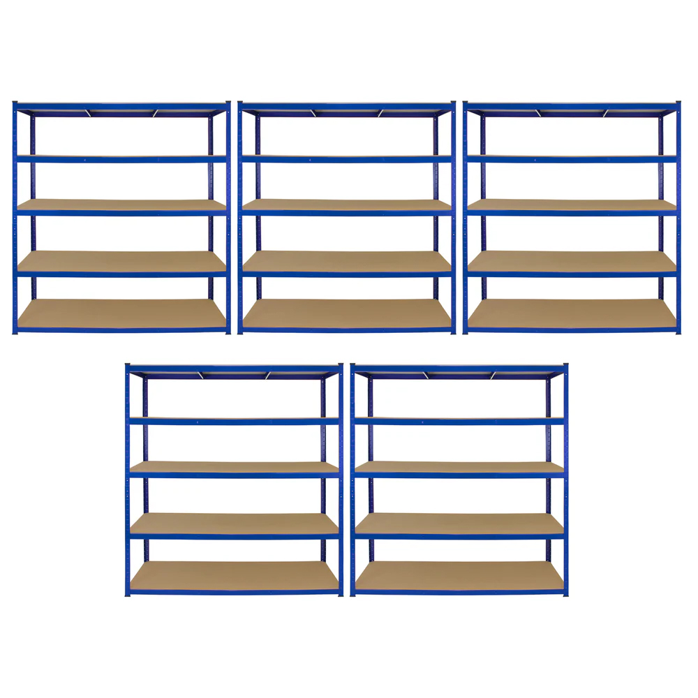 Monster Shop Racking T-Rax Extra Wide Storage Shelves Blue 160cm 5 Pack Image 1