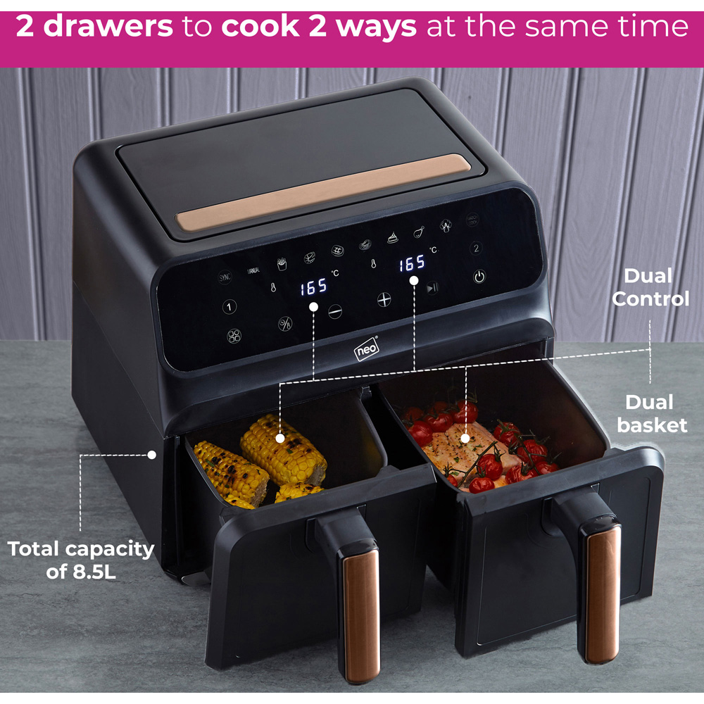Neo NEO-AIRFRY-5 Black and Copper 8.5L Dual Air Fryer Image 6