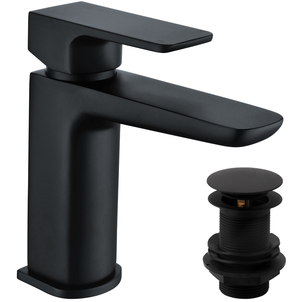 Go Bathrooms Dara Matt Black Mono Basin Mixer Tap with Click Clack Waste Image 1