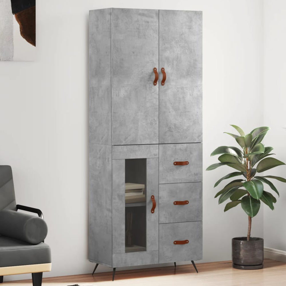 vidaXL 3 Door 3 Drawer Concrete Grey Highboard Image 1