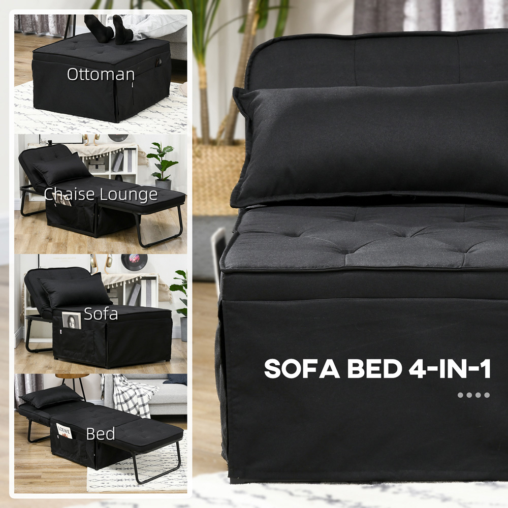HOMCOM 4 in 1 Single Black Foldable Convertible Chair Bed Image 5