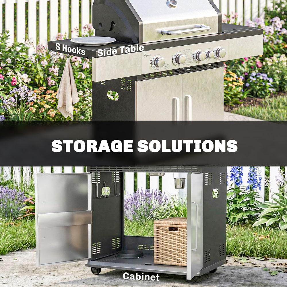 Outsunny Silver and Black 4+1 Burner Portable Gas BBQ Grill with Side Table Image 8