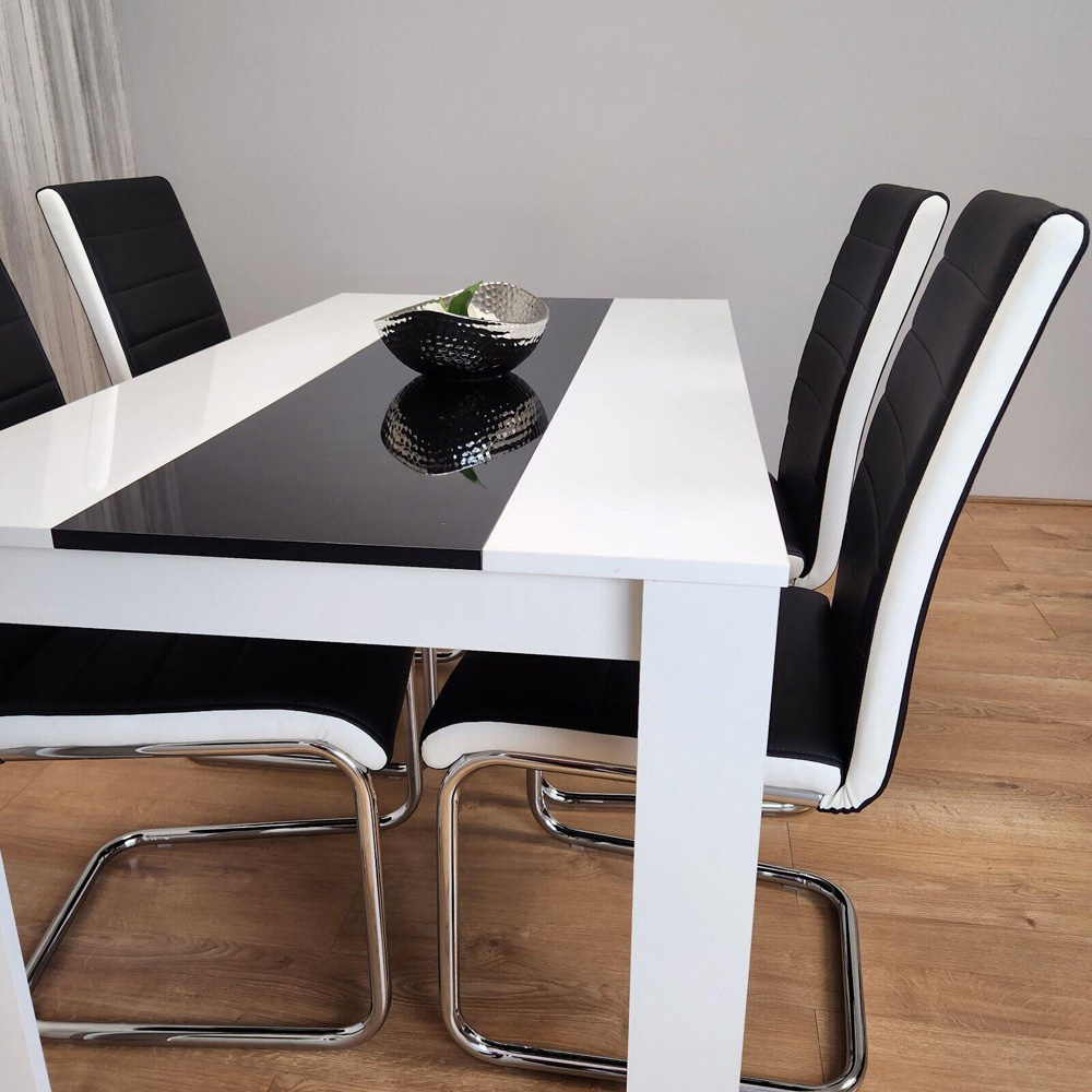 Portland Leather and Wood 4 Seater Dining Set White and Black Image 3
