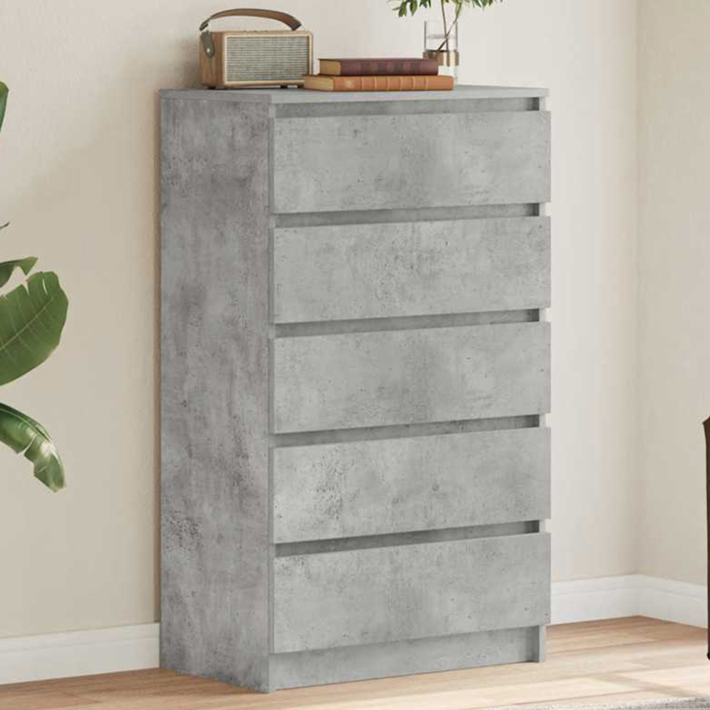 vidaXL 5 Drawer Concrete Grey Bedside Cabinet Image 1