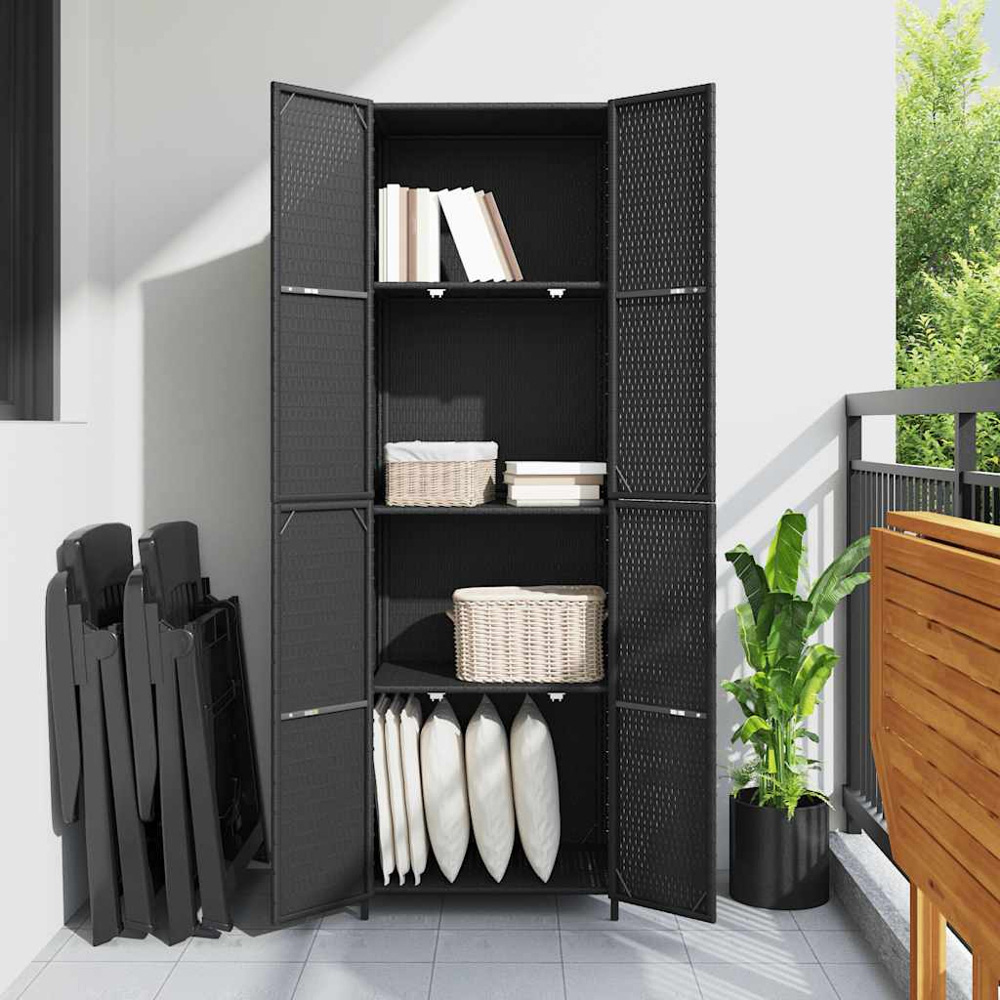 vidaXL 4 Shelf Black Polyrattan Garden Storage Cabinet Image 7