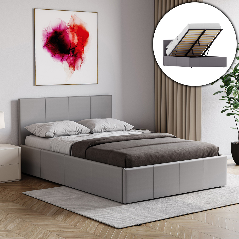 Vida Designs Lisbon Small Double Grey Ottoman Faux Leather Bed Frame Image 5