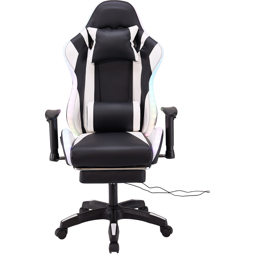 Living and Home Black and White RGB LED Bluetooth Speaker Gaming Chair with Massage and Footrest Image 2