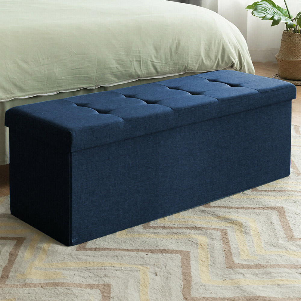 Costway Navy Foldable Storage Ottoman Bench Image 1