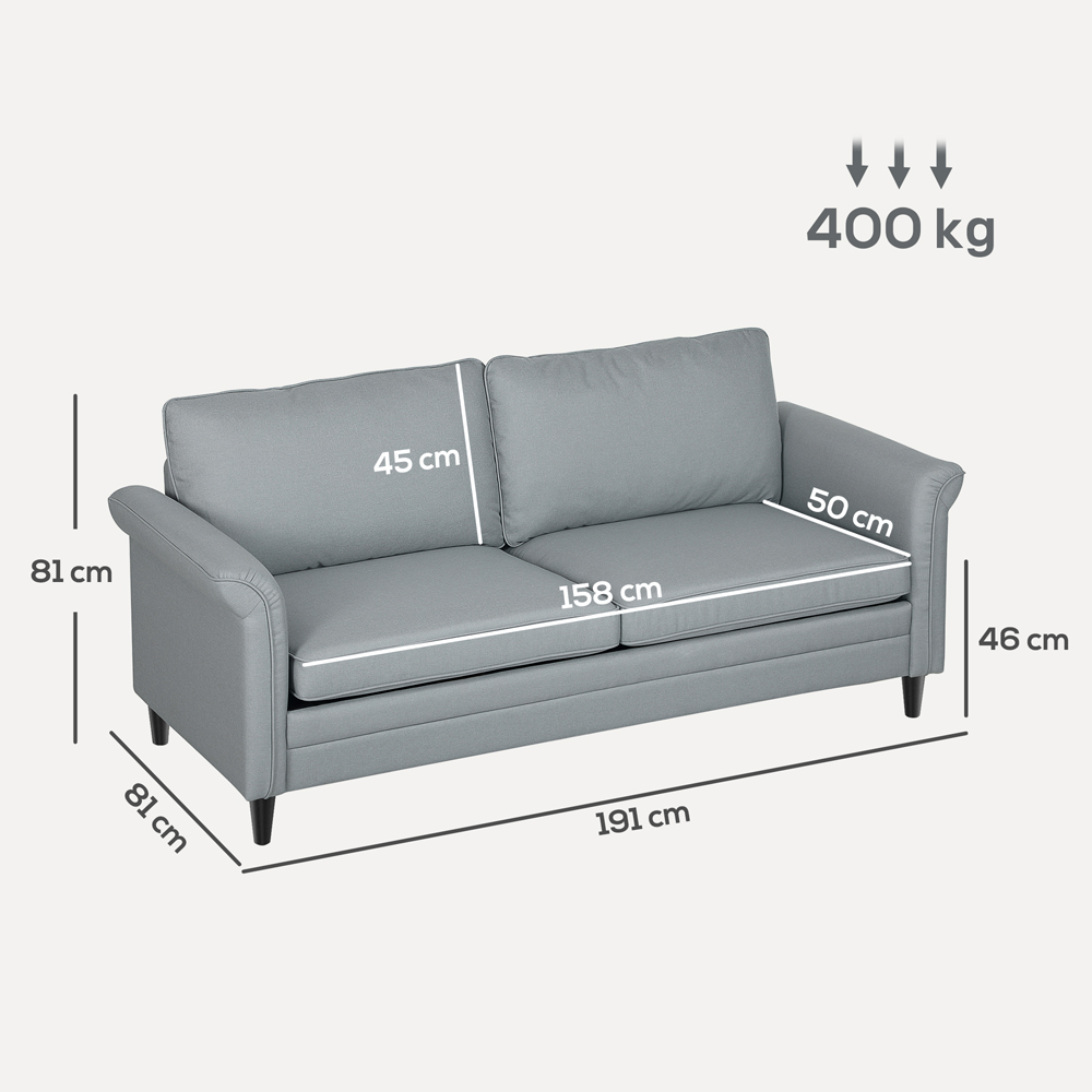 HOMCOM 3 Seater Grey Fabric Sofa Image 9