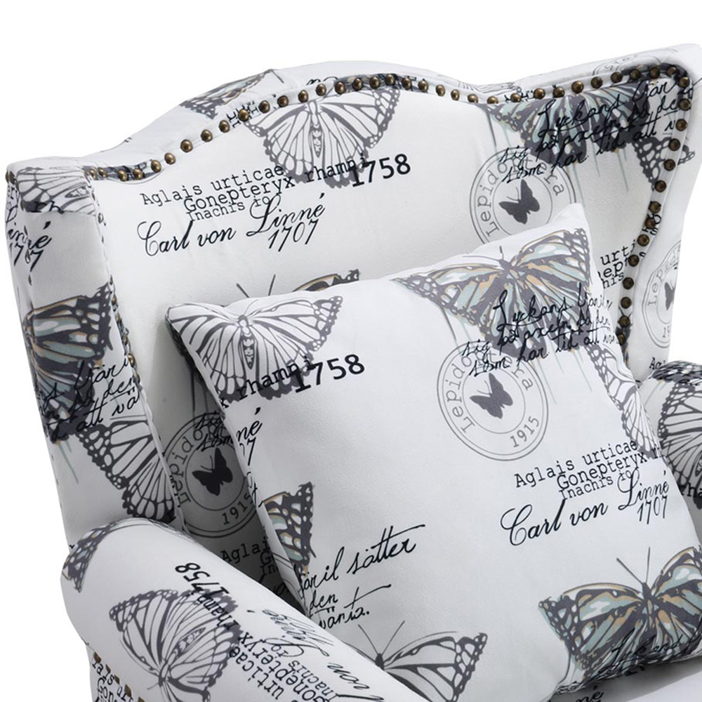 Living and Home Retro Butterfly Velvet Wingback Armchair Image 4