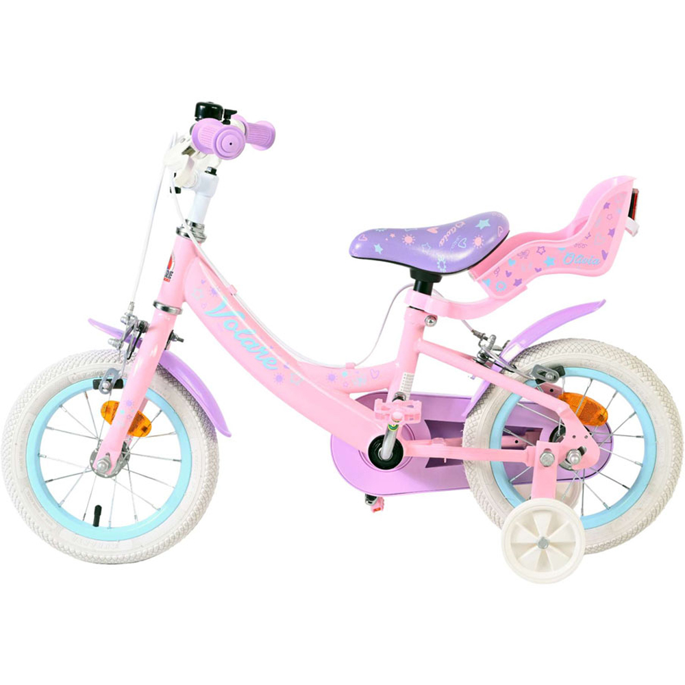 Volare Olivia Kids 12 inch Pink and Purple Bike with Stabilisers and Doll Seat Image 4