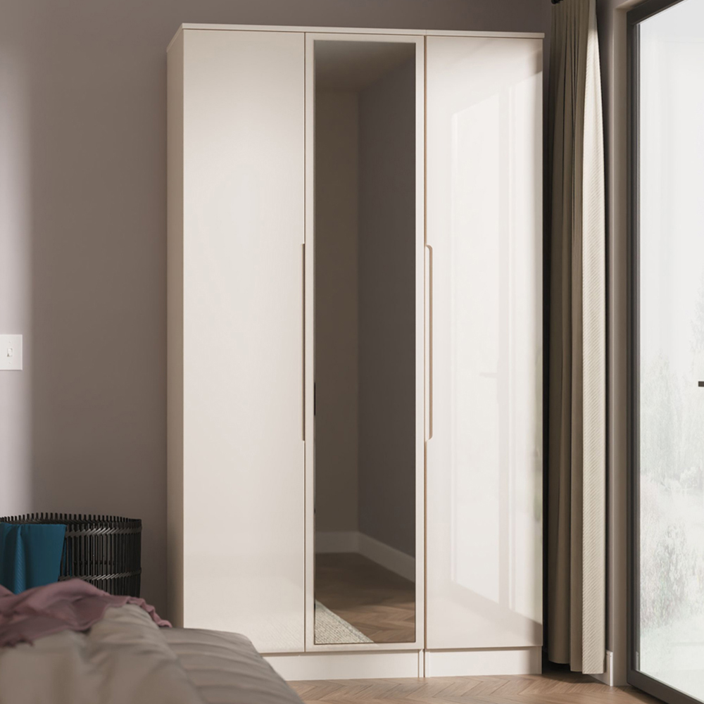 Crowndale Milan 3 Door Kashmir Gloss and Kashmir Tall Mirrored Wardrobe Ready Assembled Image 1