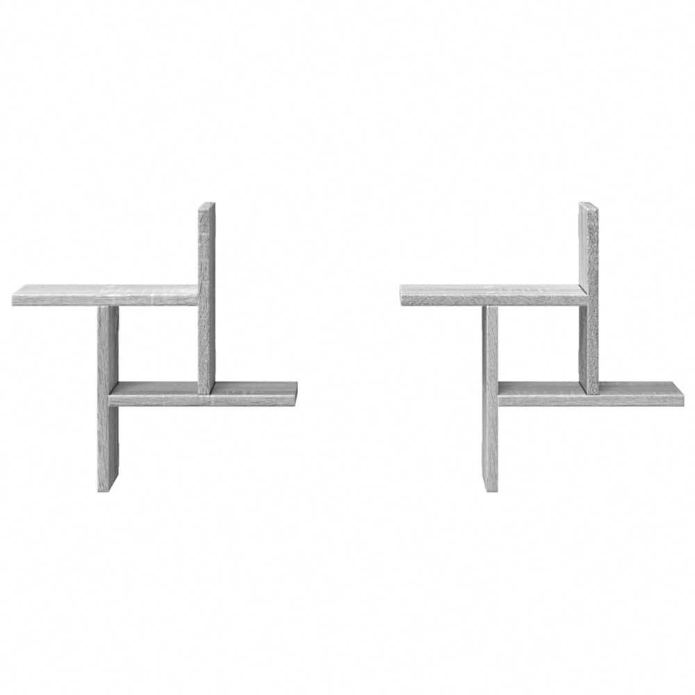 vidaXL Set of 2 3 Shelf Grey Sonoma Floating Wall Shelf Image 4