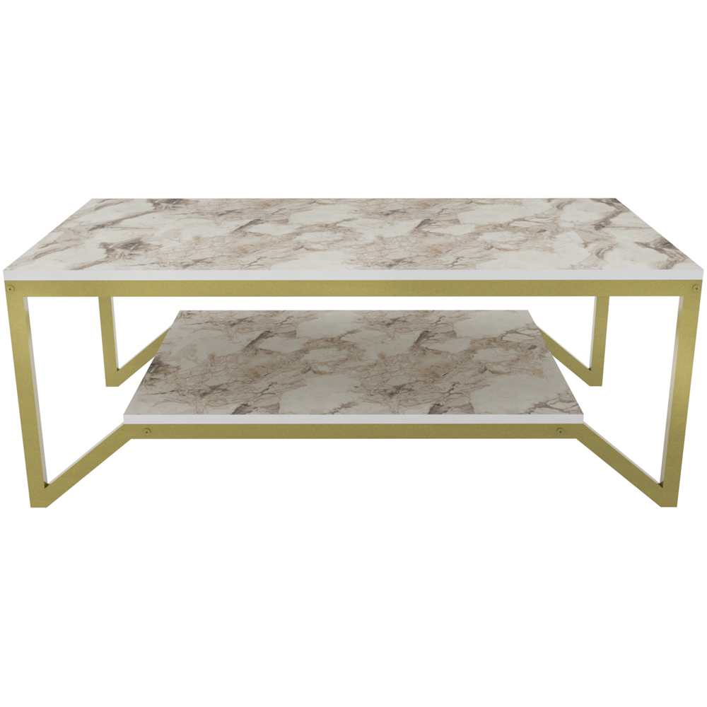 Decorotika Flora Single Shelf White Marble and Gold Modern Coffee Table Image 3