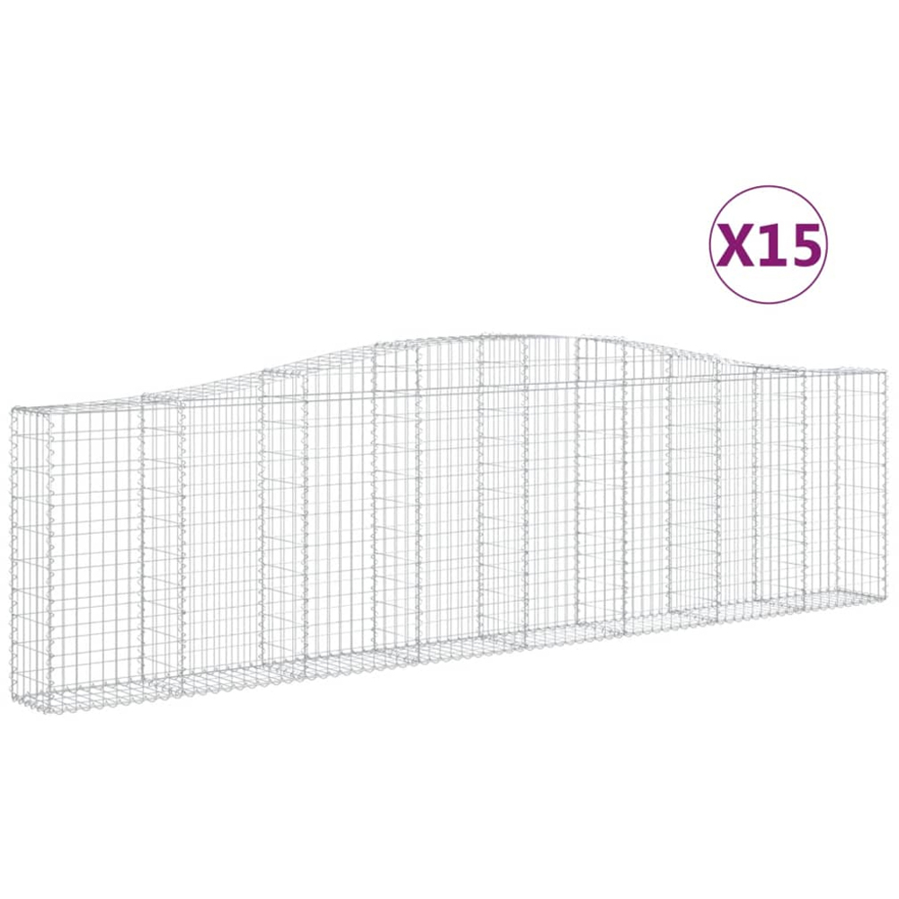 vidaXL Silver Galvanised Iron Arched Gabion Basket 100/120 x 30 x 400cm 15 Pack Image 4