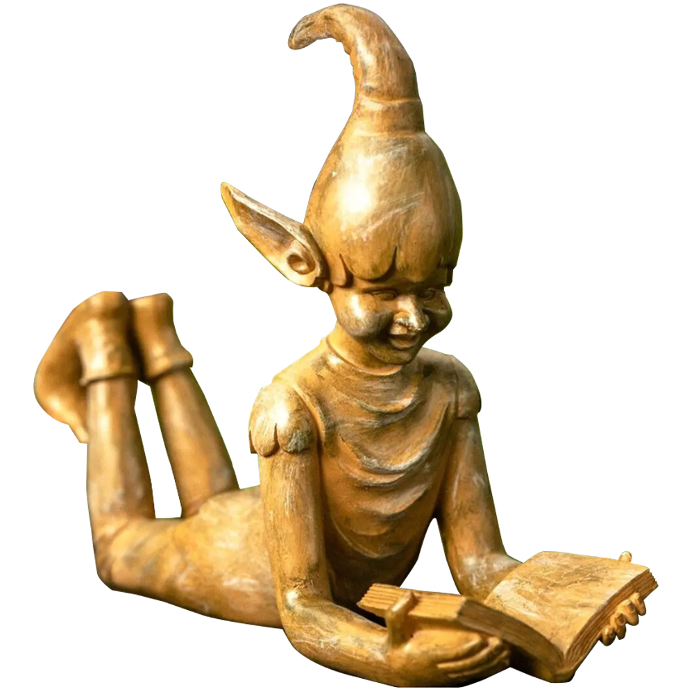 Marco Paul Bronze Lying Elf Reading a Book Garden Ornament Image 1