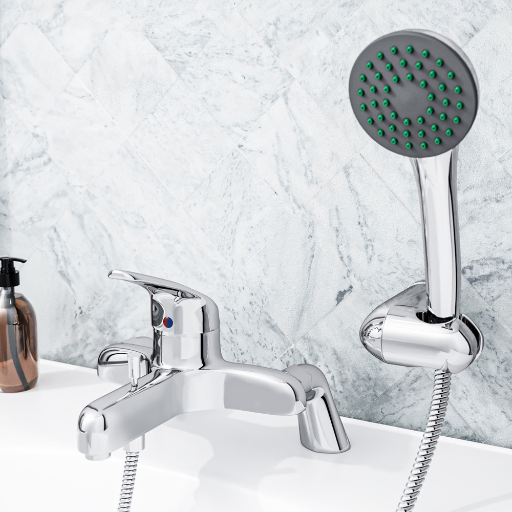 Nes Home Elford Chrome Bath Shower Mixer and Basin Mono Mixer Tap with Waste Image 2