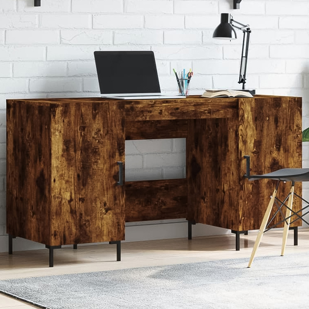 vidaXL 2 Door Computer Desk Smoked Oak and Black Image 1