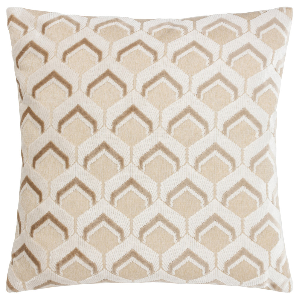 Paoletti Ledbury Warm Taupe Velvet Jacquard Cushion Image 1