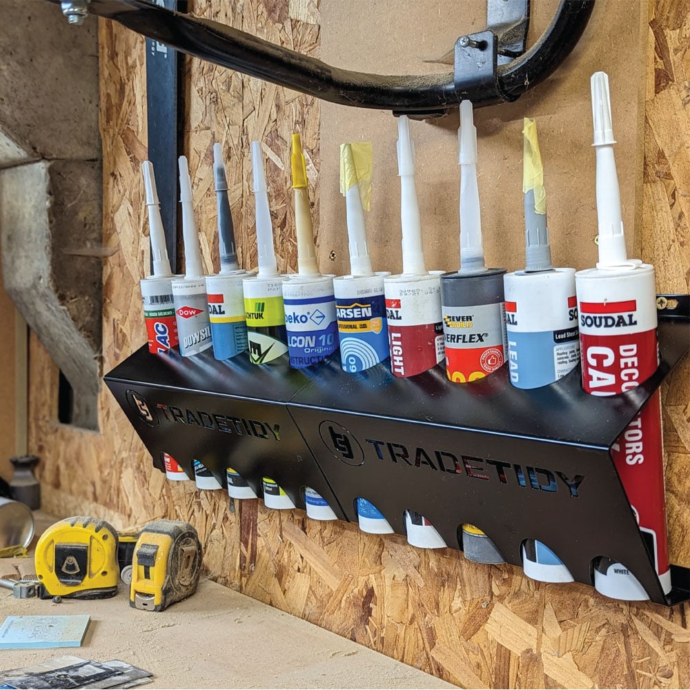 TradeTidy 3 Piece Black Steel Silicone Tube Holder Spray Can Holder and Collapsible Bucket Set Image 4