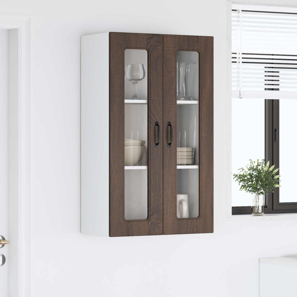 vidaXL 2 Glass Door Brown Oak Kitchen Wall Cabinet Image 9