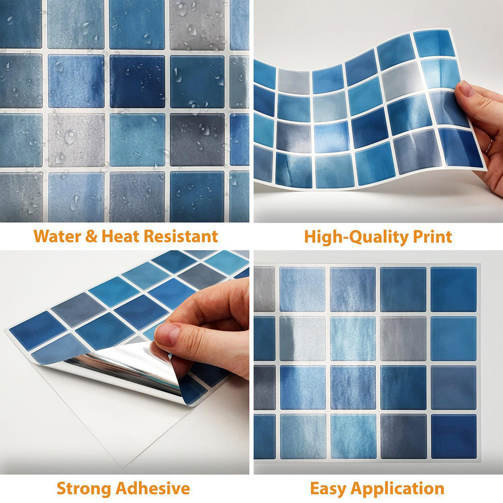 Walplus Classic Mosaic Blue and Grey Tile Sticker 12 Pack Image 4