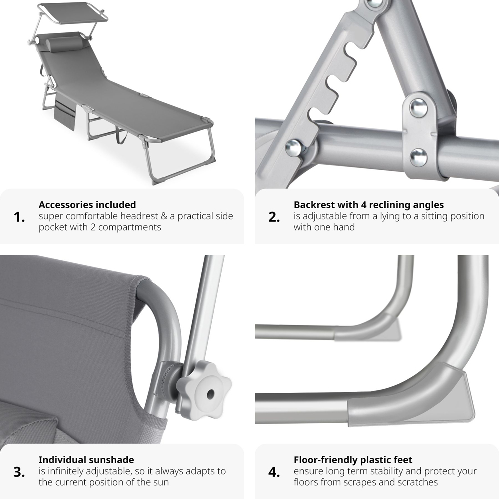tectake Grey Foldable Sun Lounger Image 4