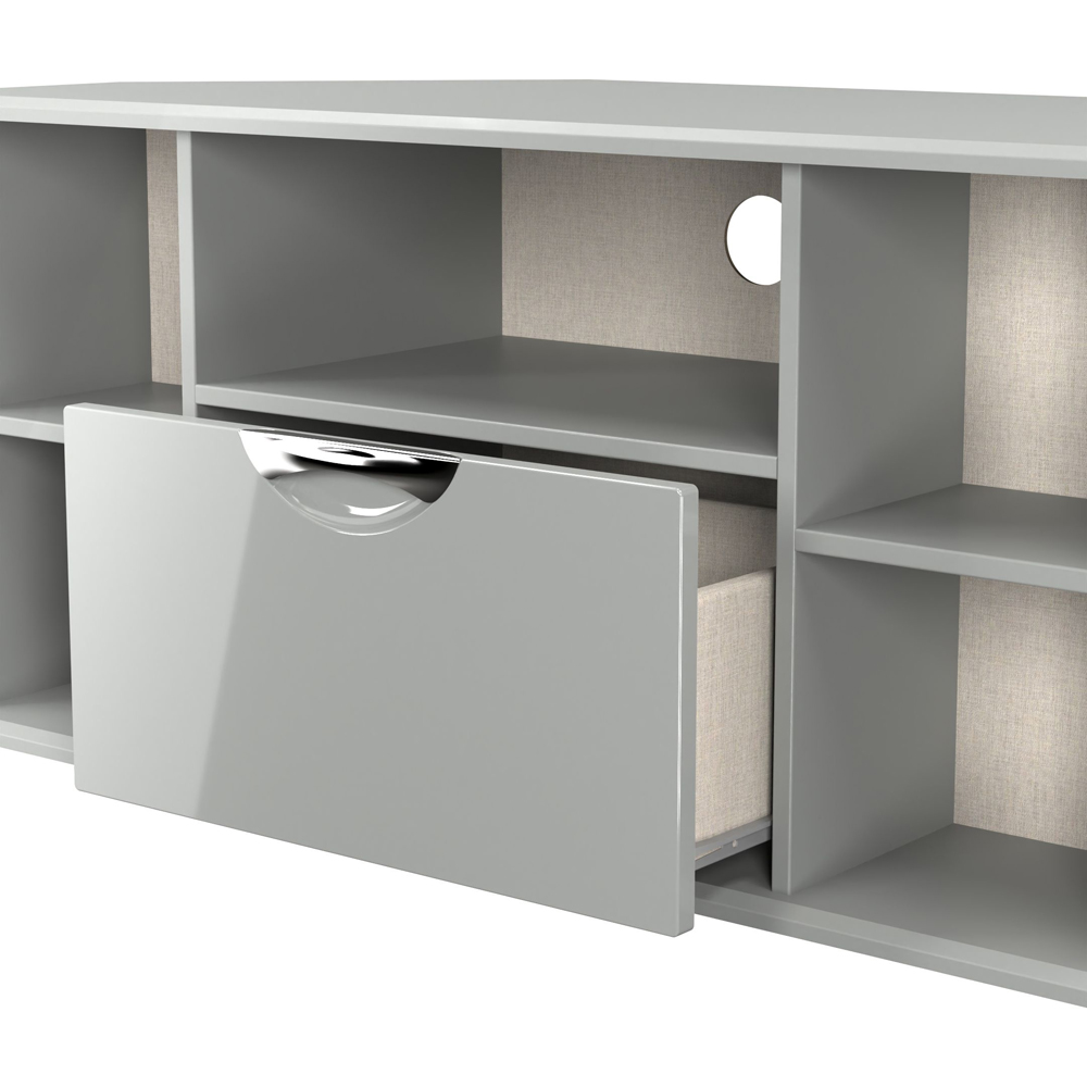 Crowndale Camden Single Drawer 5 Shelf Grey Gloss and Dusk Grey Corner TV Unit Ready Assembled Image 6
