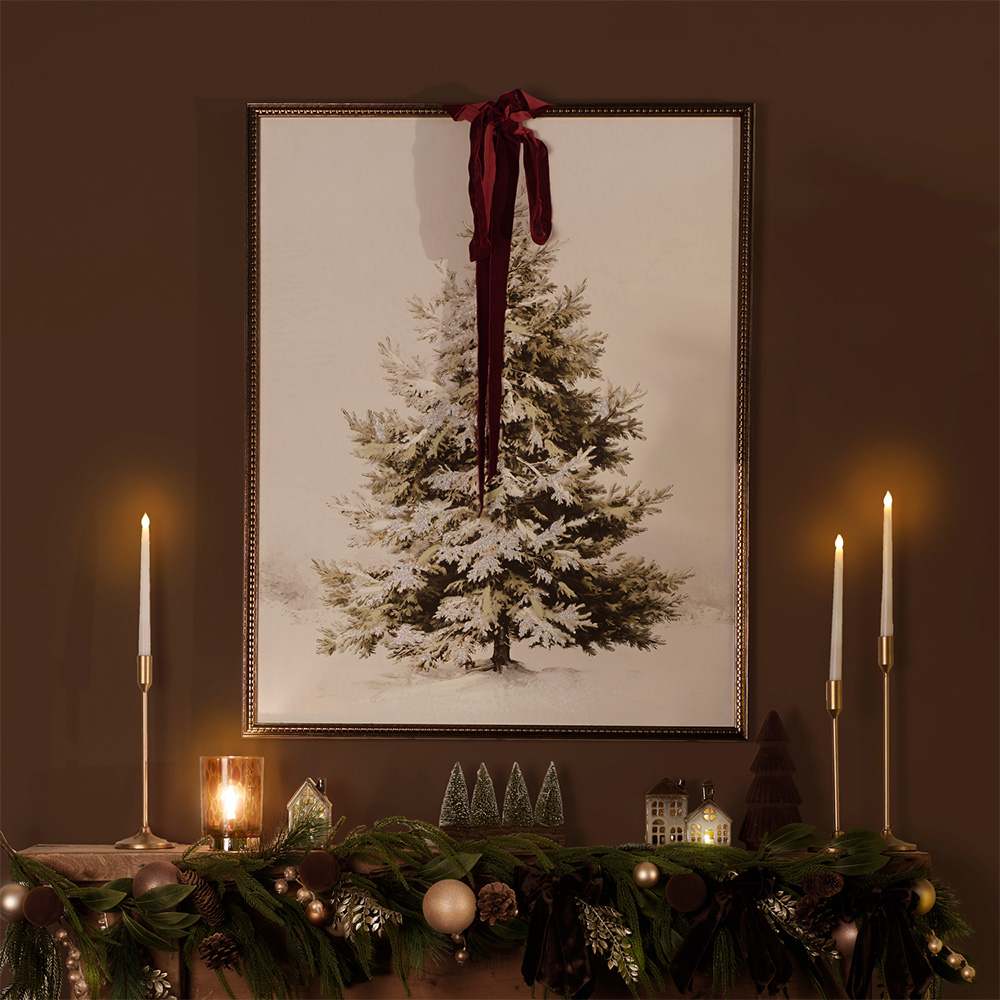 Vintage Bow Tree Hand Painted Framed Art Image 2