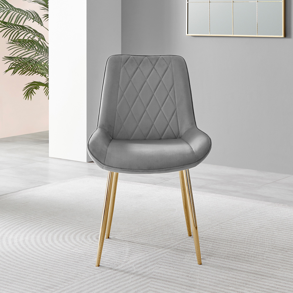 Furniturebox Cesano Set of 2 Grey and Gold Velvet Dining Chair Image 8