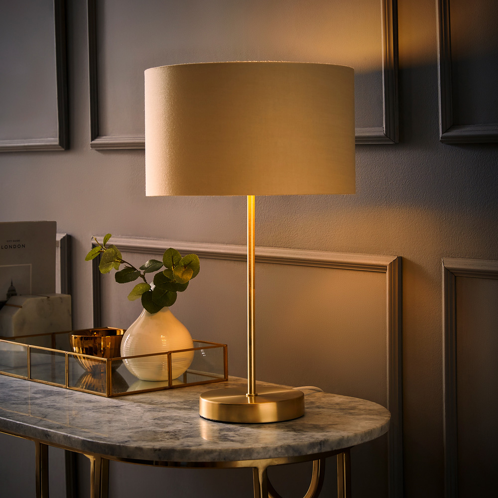 ValueLights Charlie Metallic and Natural Shade Gold Table Lamp and Bulb Image 7