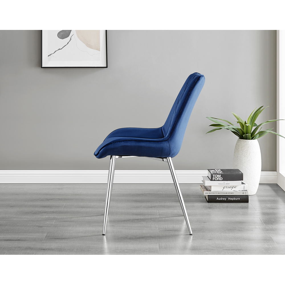 Furniturebox Cesano Set of 2 Navy Blue and Chrome Velvet Dining Chair Image 3
