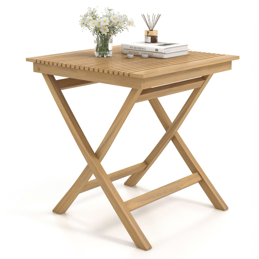 Costway Slatted Tabletop Patio Bistro Table Image 3