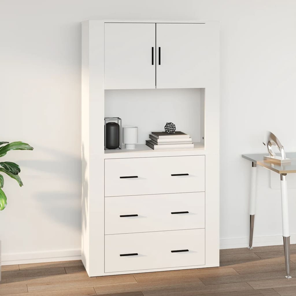 vidaXL 2 Door Single Open Shelf White Wall Mounted Cabinet Image 7