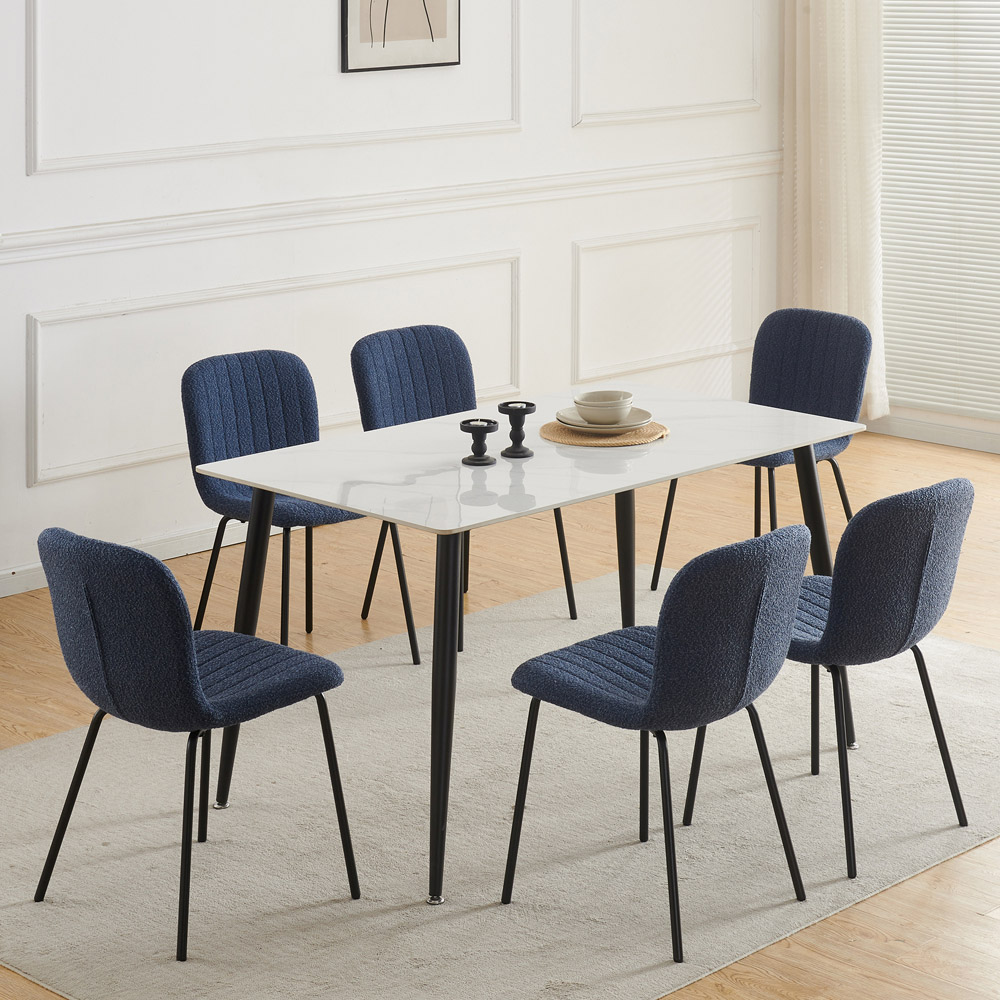 Bella Set of 6 Blue Teddy Faux Fur Stitched Design Dining Chairs Image 6