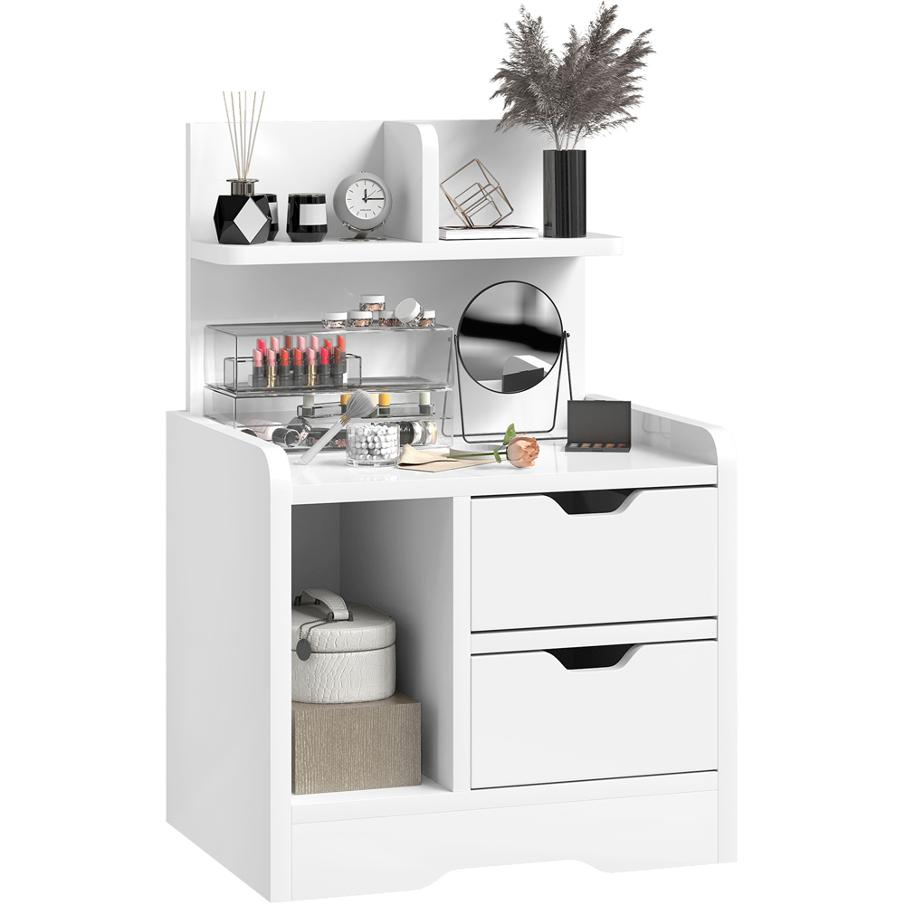 Portland 2 Drawer 3 Shelf Gloss White Bedside Table Image 2