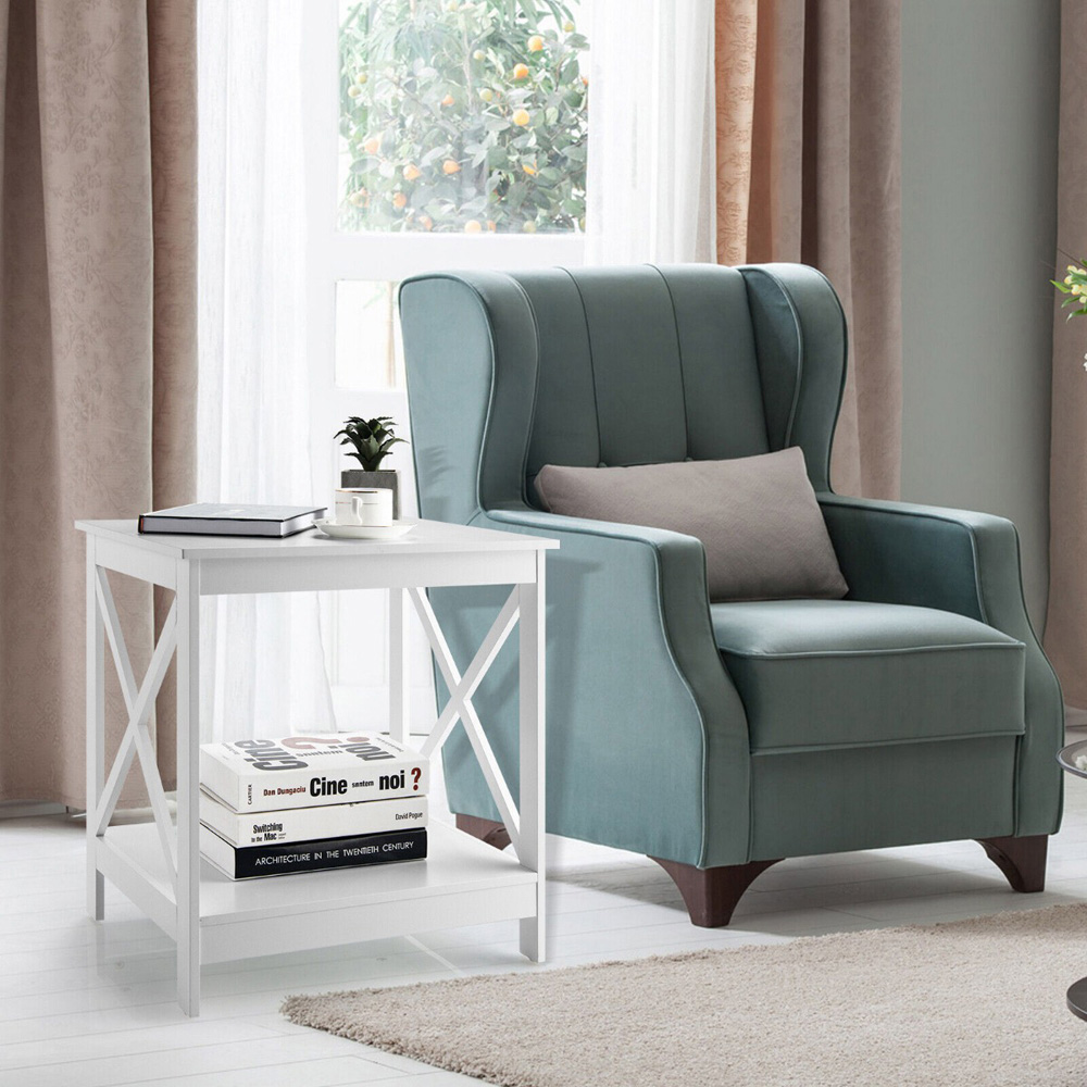 Costway Single Shelf White Wooden X-Shaped Bedside Table Image 3