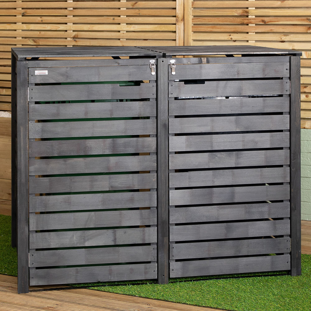 Samuel Alexander 7 x 3.8ft Dark Grey Triple Wheelie Bin Wooden Garden Bin Shed Image 9