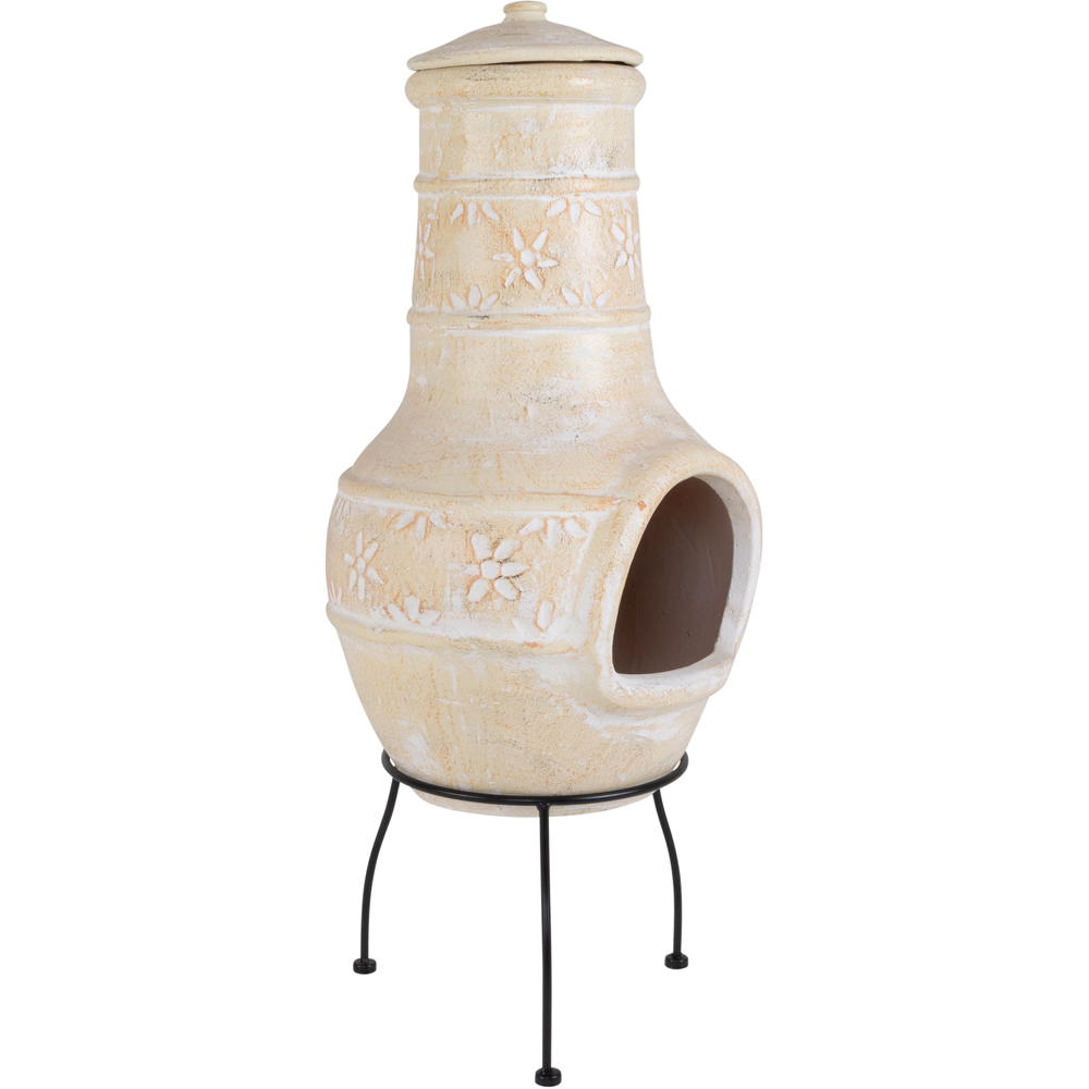 Snug Valencia Natural 3D Flower Design Clay Chiminea with Lid and Steel Stand Image 3