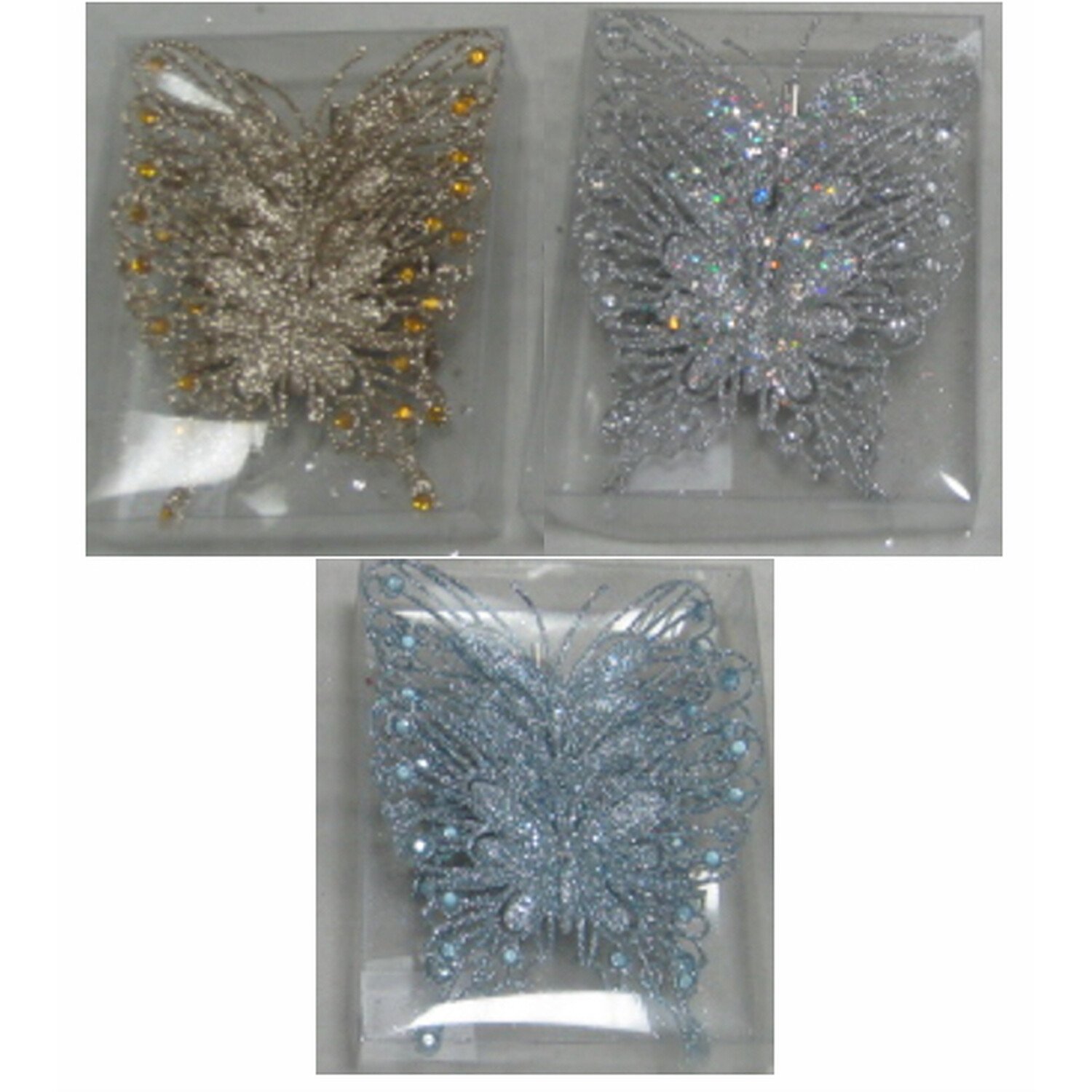 3 Clip On Glitter Butterfly Decorations Image
